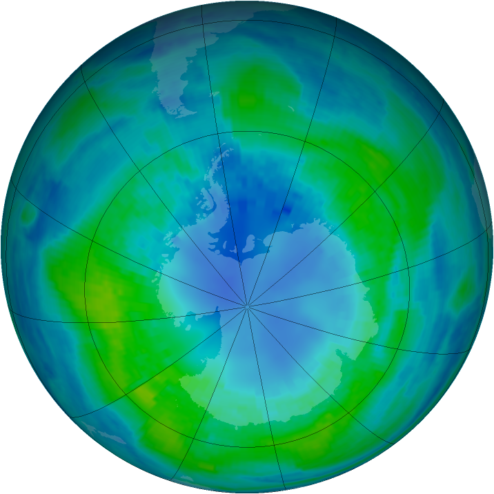 Antarctic ozone map for 15 April 2001